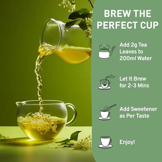 HANDPICK, Green Tea Loose Leaf (255g/9oz) +100 Cups | Non-GMO, 100% Pure Green Tea Leaves Sourced from Himalayas, India | Resealable Ziplock Pouch