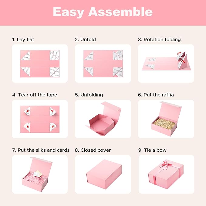 Large Pink Gift Box with Lid: 5 Pack 13.5×10×5 Inches - Strong Magnetic Closure for Valentines Birthdays Wedding Gifts – Perfect for Couples Friends Family