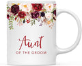 Andaz Press 11oz. Wedding Ceramic Coffee Tea Mug Gift, Fall Autumn Marsala Burgundy Flowers Roses Florals, Aunt of the Groom, 1-Pack, Includes Gift Box