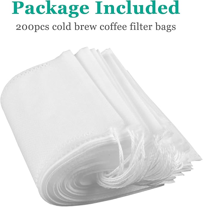Yzurbu 200pcs 4''x6'' Cold Brew Coffee Filter Bags, No Mess Disposable Filter Bag with Drawstring for Coffee Grounds & Ice Tea
