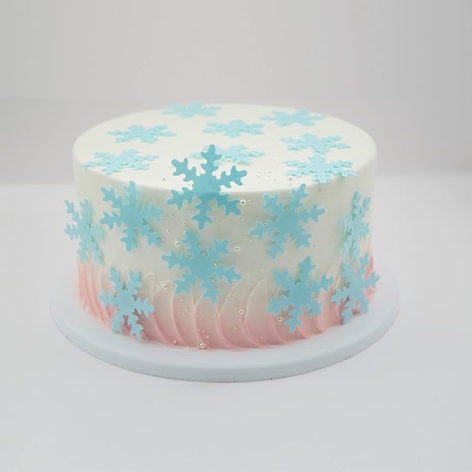 Gyufise 50Pcs Edible Snowflakes Blue Cupcake Cake Toppers Decoration for Chirstmas Winter Frozen Theme Party Supplies