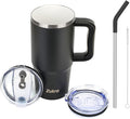 Zukro 24 oz Ceramic Lined Insulated Tumbler with Handle and Straw, No Metal Taste or Smell, Travel Coffee Mug with Spillproof Lids, No Sweat Stainless Steel Cup, Dishwasher Safe, Black