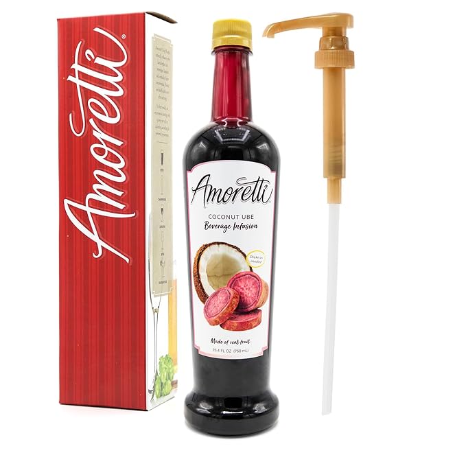 Amoretti - Coconut Ube Beverage Infusion, 94 Servings Per Bottle (750 ml) - Drink Mix & Water Enhancer with Pump for Flavoring Cocktails, Waters, Teas, and other Beverages, Preservative Free