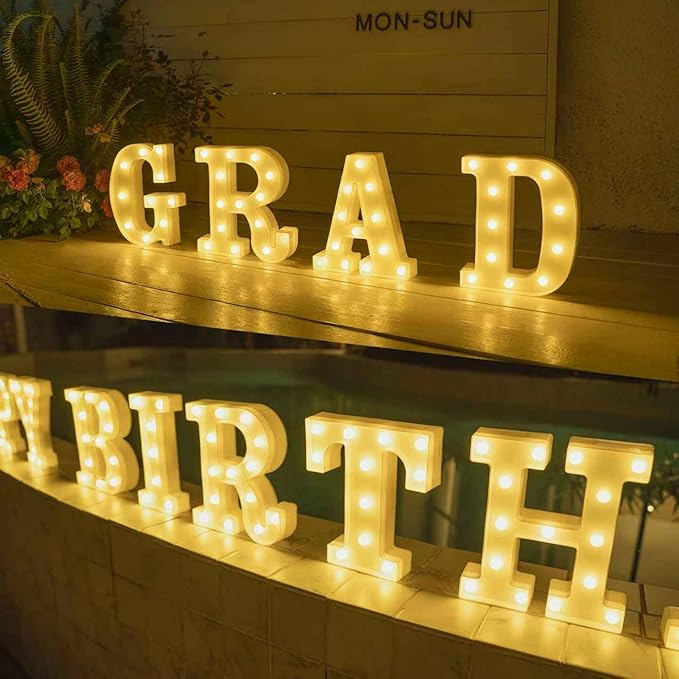 Foaky LED Letter Lights Sign Marquee Light Up Letters Sign for Night Light Wedding/Birthday Party Battery Powered Christmas Lamp Home Bar Decoration(H)