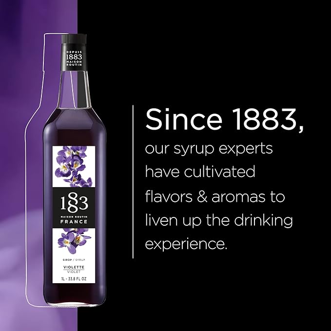 1883 Violet Syrup for Drinks, Made in France, 1 Liter Glass Bottle