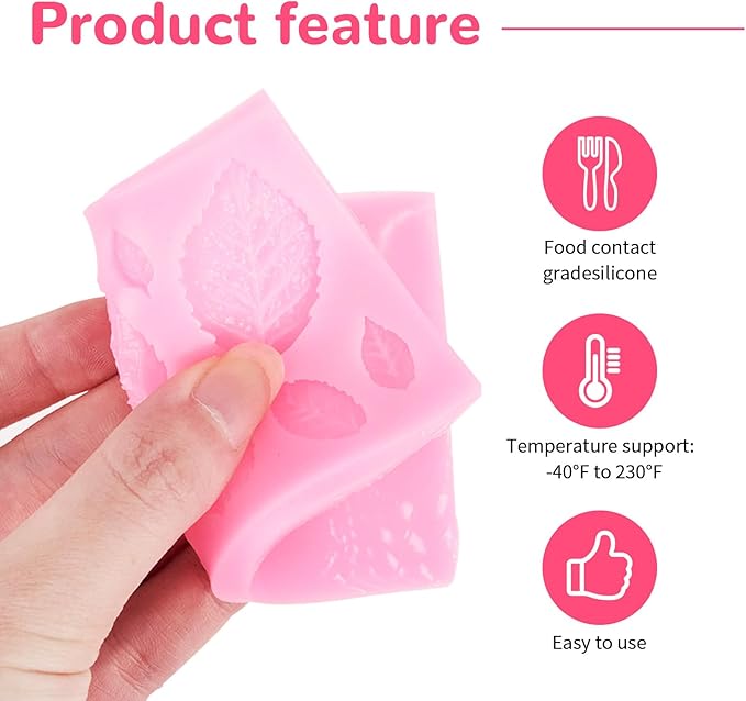 2 Pcs Rose Flowers and Leaves Chocolate Fondant Candy Silicone Molds for Cupcake Toppers, Crafting Projects, Wedding and Birthday Cake Decoration