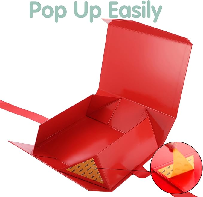 HAPPY POTATO Large Christmas Gift Box with Ribbon 11.5x8.1x3.8 Inches, Red Box with Lid, Bridesmaid Proposal Box, Magnetic Gift Box for Presents (Glossy Red)