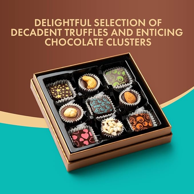 Vegan Dark Chocolate Truffles Gift Box, 9 Pieces of Chocolates Gift Box, Ultimate Assorted Chocolates for Birthdays, Holidays or Corporate Gifts, A Premium Kosher Chocolate Experience for Gifting