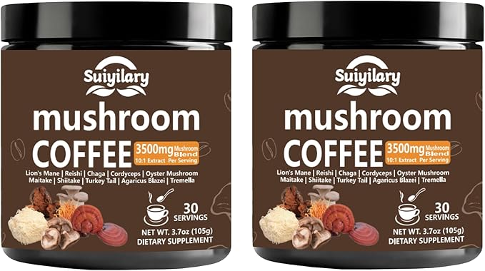 10 Mushroom Coffee with Arabica w, Lion's Mane, Reishi, Mushroom Polysaccharides & More, 3500mg(10:1) Extract Instant Mushrooms Powder for Focus, Immunity Boost