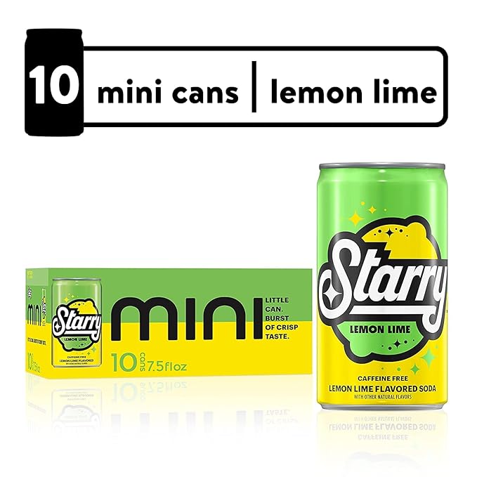 Starry Lemon Lime Soda, Caffeine Free, Mini Cans, 7.5 Fl Oz (Two packs of 10)