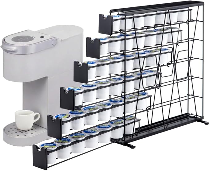 FlagShip 6-Tier Coffee Pod Holder for K Cup - 42 Capsule Max Capacity Metal Rack, Ultra-Efficient Corner Storage Space Saving Design