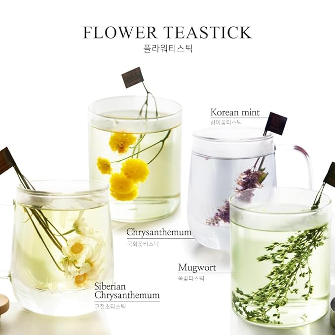 KKOKDAM Fancy Korean Tea Gift Set – Premium Flower Tea Stick Variety Pack with Tray - 5 Loose Leaf Blooming Flower Teas