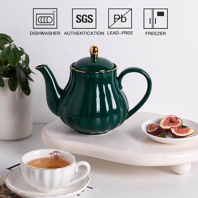 Sweejar Royal Teapot, Ceramic Tea Pot with Removable Stainless Steel Infuser, Blooming & Loose Leaf Teapot - 40 Ounce (Jade)