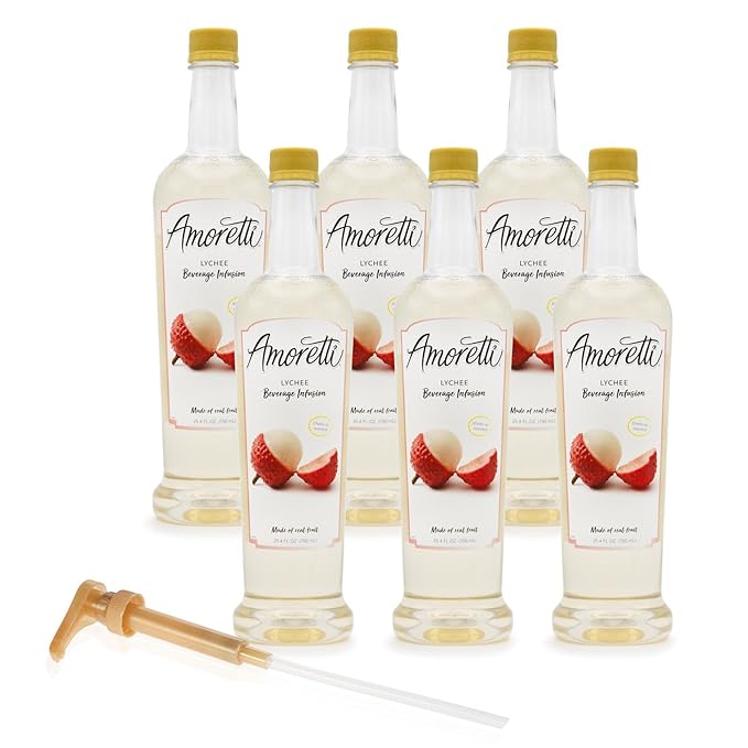 Amoretti - Lychee Beverage Infusion, 94 Servings Per Bottle (750 ml) - Drink Mix & Water Enhancer with Pump for Flavoring Cocktails, Waters, Teas, and other Beverages, Preservative Free