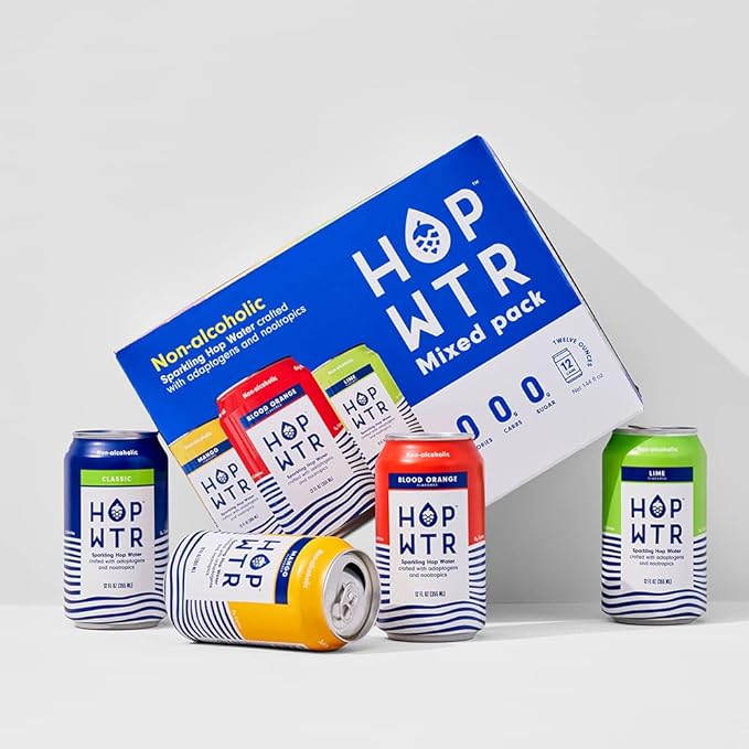 HOP WTR - Sparkling Hop Water - Variety Pack (12 Pack) - NA Beer, No Calories or Sugar, Low Carb, With Adaptogens and Nootropics for Added Benefits (12 oz Cans)