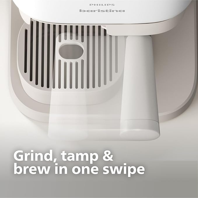 Philips Baristina Espresso Machine+Milk Frother Bundle. Real espresso. Compact coffee machine, portafilter, grinder, Cafe Crema. Dairy & Non-Dairy Milk foam. Hot & Cold. Easy Clean. White (BAR303/00)