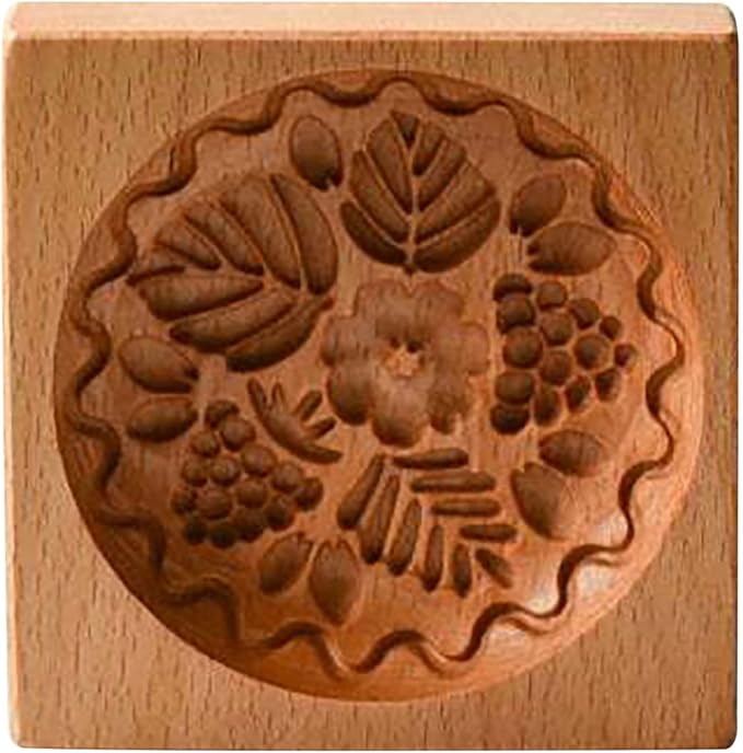 Wooden Cookie Biscuit Mold, 3D Baking Mold, Embossing Craft Decorating Baking Tool, Suitable for Halloween Thanksgiving Christmas Kitchen DIY (Grapes 10 * 10 * 2)