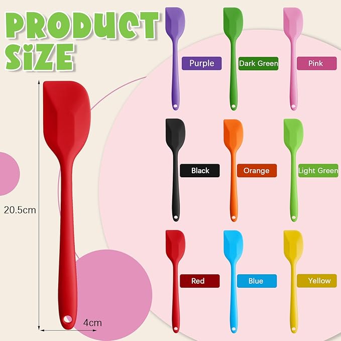 Hsei 54 Pieces Silicone Spatulas 8.1 Inch Rubber Spatula Heat Resistant Non Stick Flexible Cooking Scraper Baking Mixing Tool with Stainless Steel Inside for Kitchen Cookware Dishwasher Safe, 9 Colors