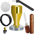 51mm Espresso Tamper Set, 5PCS Coffee Tamper Kit with WDT Tool, Coffee Stirrer, Dosing Funnel, Puck Screen 51mm Espresso Accessories Tampers Kit (Gold)
