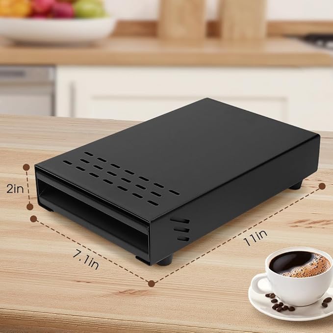 Coffee Knock Box Drawer, Espresso Knock Box Drawer Stainless Steel Coffee Knock Box for Espresso Coffee Grounds Coffee Puck Box with Removable Rubber Strike Wood Pole and Non Slip Base