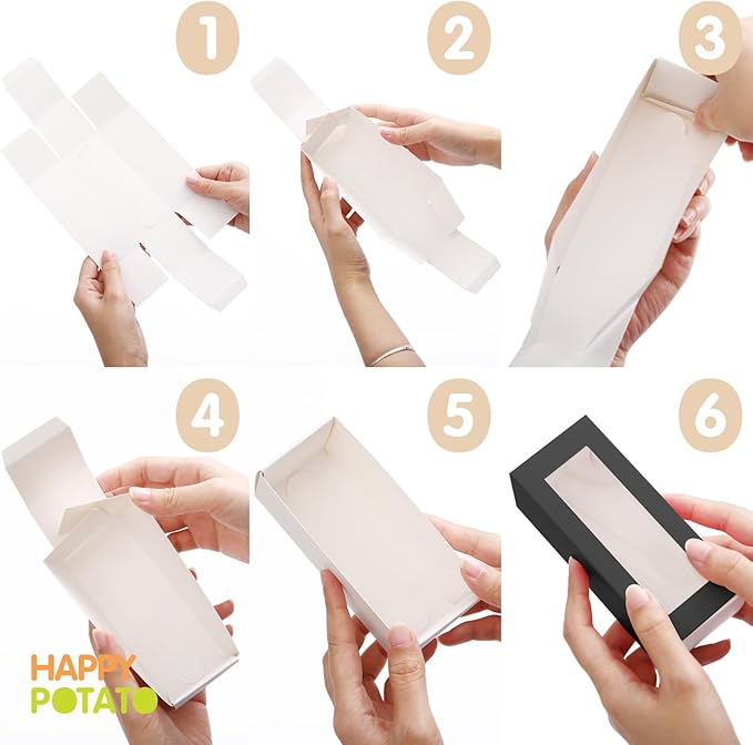 HAPPY POTATO Macaron Boxes for 4 or 5, 4×1.9×1.9 Inches, Macaron Packaging Boxes, Pink Macaron Box with Window, Macaron Container Gift Boxes with Ribbon