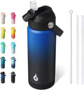 BJPKPK Insulated Water Bottle with Straw Lid, 18oz Thermos Water Bottles, Flex Handle & Non-slip Boot, BPA Free Leak Proof Stainless Steel Metal Thermos, Tumblers, Cups,Black Blue