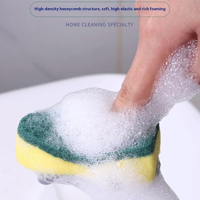The Pot Brush with Green and Yellow Washing Pads Does not Damage The Pot Handle and can be Used to add Liquid, Brush The Bowl, and Brush The Stove
