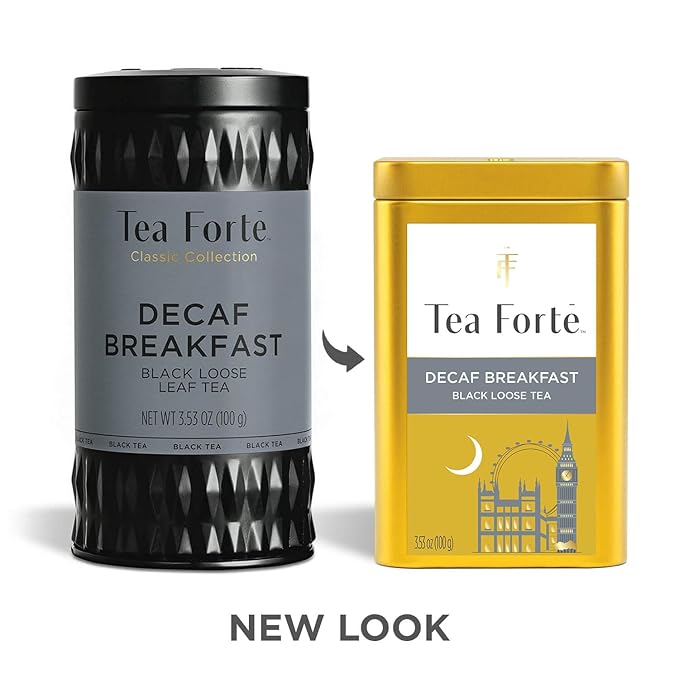 Tea Forte Decaf Breakfast Premium Loose Leaf Caffeine-Free Black Tea Blend Canister, Makes 35-50 Cups
