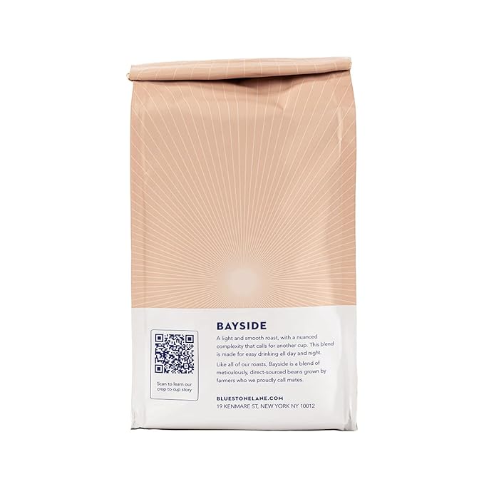 Bluestone Lane Coffee Beans, Bayside Blonde Light Roast, Whole Bean, 12 Ounce Bag