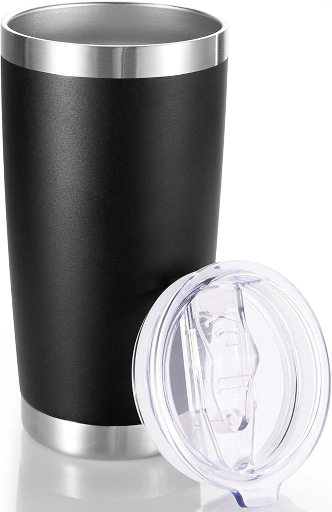 20 oz Tumbler Stainless Steel Tumblers with Lid Double Wall Vacuum Insulated Coffee Mug 20oz Powder Coated Cup for Hot and Cold Drinks, Black, 1 pack