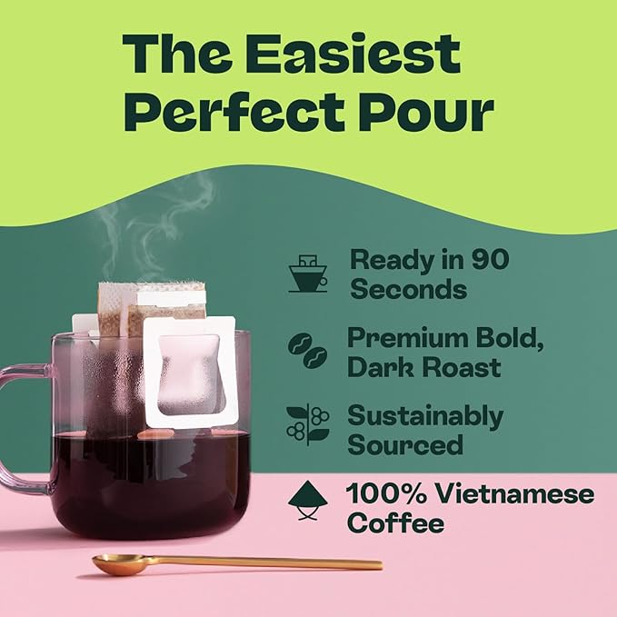 Copper Cow Premium Pour Over Single-Serve Vietnamese Coffee | Churro | Dark Roast | Flavored with Real Cinnamon | Includes 24 Coffees
