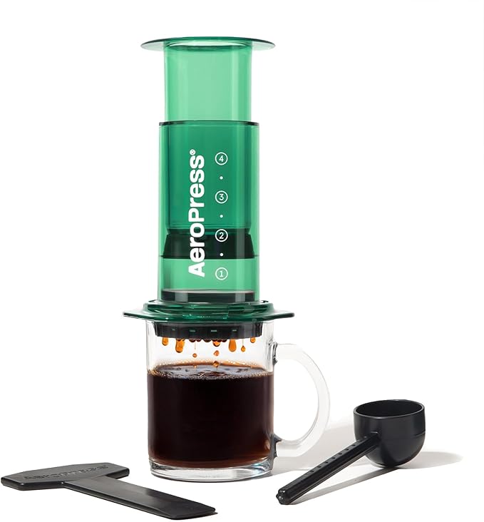 AeroPress Clear Green Coffee Press – 3 In 1 Brew Method Combines French Press, Espresso-style, Full Bodied Coffee Without Grit or Bitterness, Small Portable Coffee Maker for Camping & Travel, Green