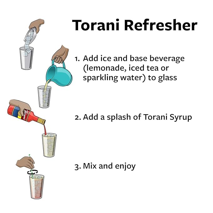 Torani Flavored Drink Syrup Soda Shop Variety Pack, Raspberry, Peach, Vanilla & Strawberry, 25.4 fl oz (Set of 4)