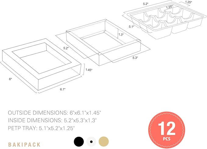 BAKIPACK 12 Truffle Boxes, Chocolates Box, White Truffle Gift Packaging with 9-Piece Plastics Tray