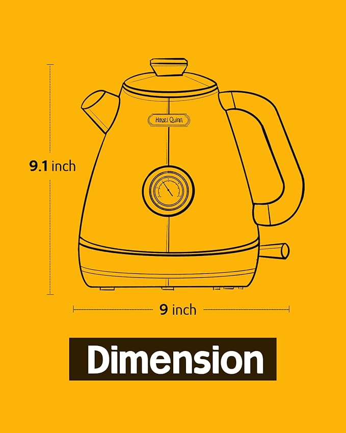 Hazel Quinn Retro Electric Kettle - 1.7 Liters / 57.5 Ounces Tea Kettle with Thermometer, All Stainless Steel, Fast Boiling 1200 W, BPA-free, Cordless, Rotational Base, Automatic Shut Off - Ruby Red