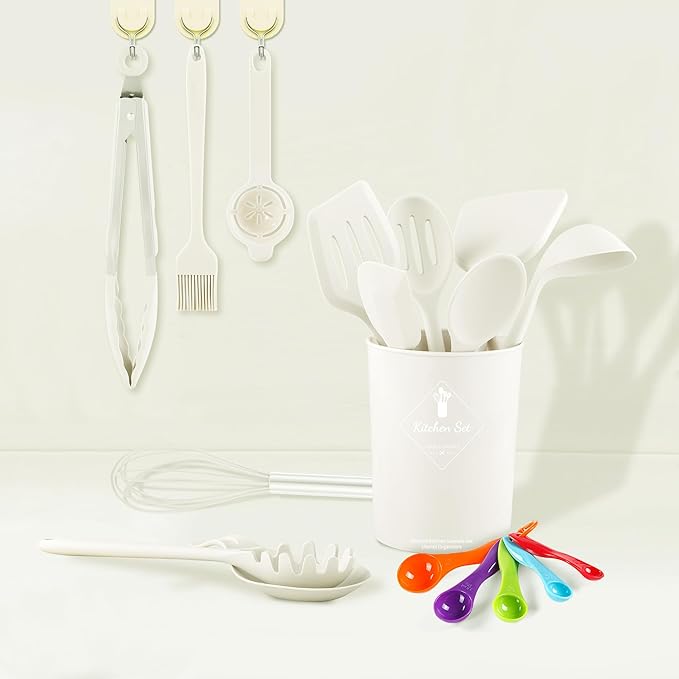 18 Pcs Cooking Utensils Set, Kitchen Utensils Set with Utensil Holder, 446°F Heat Resistant Silicone Spatula Set, Kitchen Gadgets Tools Set for Nonstick Cookware BPA FREE
