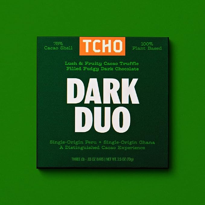 TCHO Dark Duo 75% Dark Chocolate Bars (10 pack) | Plant Based, Organic & Fair Trade, | Non GMO, Non-Dairy, Vegan Chocolate, Soy Free (2.5oz each)