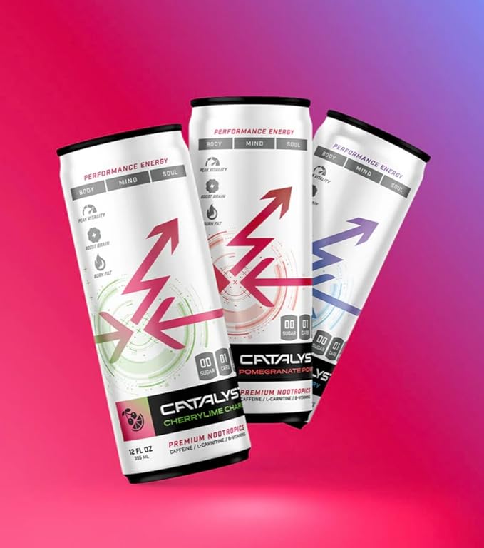 CATALYST | Fruit Fusion Set - 12 Pack Energy Drinks | 3 Fruit Flavors | Zero Sugar, 10 Calories, 120mg Caffeine | Natural Nootropics | SuperBerry, Pomegranate Power, CherryLime Charge