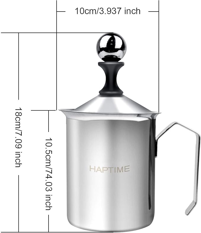 HAPTIME Manual Milk Frother Pitcher with Double Mesh Screen, Hand Frother with Pump for Cappuccino, Latte, and Coffee Foam,17-Ounce Capacity (500ml)