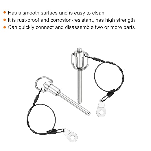 uxcell 2 Pcs Quick Release Pin, 1/4" x 2"(Dia. x L) Push-Button Ball Locking Pin 304 Stainless Steel Ring Handle Locking Pin with Wire for Audio Bimini Top Marine, Silver