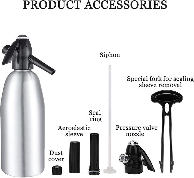 1L Portable Home Soda Maker – Aluminum Soda Siphon, Vintage Seltzer Bottle for DIY Homemade Carbonated Drinks, Sparkling Water Maker for Healthy Soda Water & Cocktails (Silver)