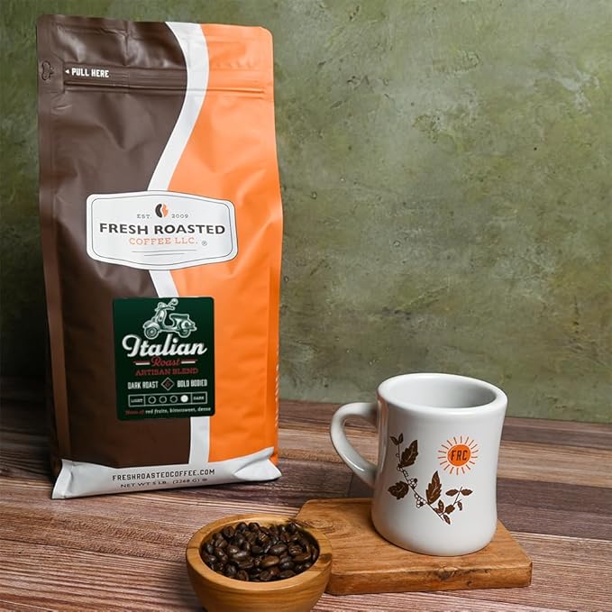 Fresh Roasted Coffee, Italian Roast, 5 lb (80 oz), Dark, Kosher, Ground