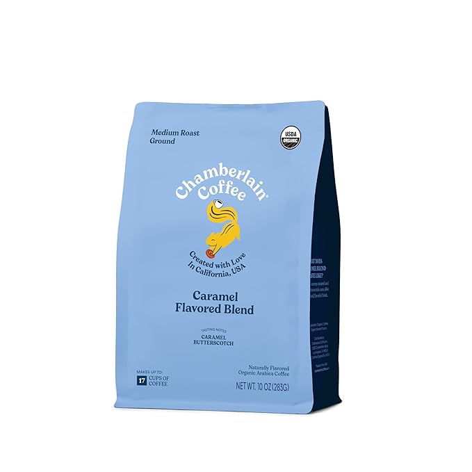 Chamberlain Coffee Squeaky Squirrel Caramel Blend – Medium Roast Ground Coffee, Rich and Creamy with Notes of Caramel and Butterscotch, Freshly Roasted in California - 10 oz