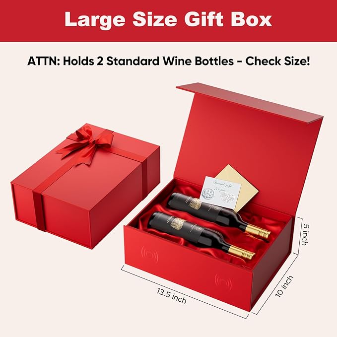 Large Red Gift Box with Lid: 13.5×10×5 Inches - Strong Magnetic Closure for Valentines Christmas Bridesmaid Gifts – Perfect for Couples Friends Family