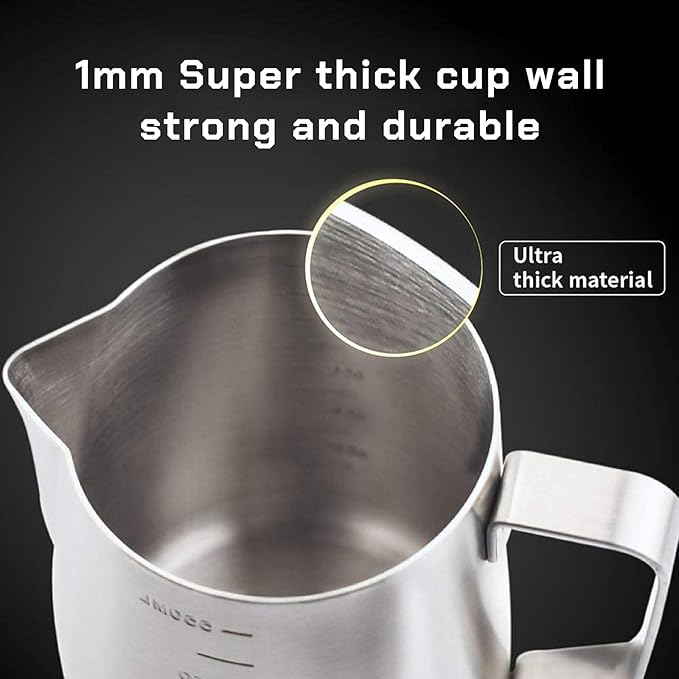 Milk Frothing Pitcher Steaming Pitchers Stainless Steel Milk/Coffee/Latte/Cappuccino Steam Pitchers Milk Jug Cup (350ml/12oz Single)