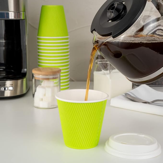 Restaurantware 8 Ounce Double Wall Disposable Coffee Cups, 25 Insulated Light Green Paper Cups with Ripple Wall Design, Lids Sold Separately, For Hot Beverages Like Tea, Hot Chocolate, & More
