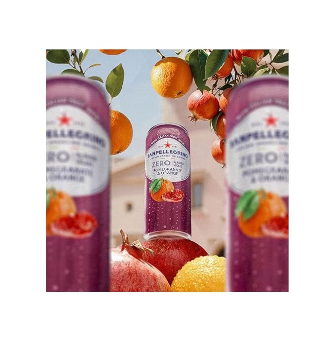 Sanpellegrino Zero Grams Added Sugar Italian Sparkling Drinks Pomegranate Orange, Sparkling Pomegranate Orange Beverage 24 Pack of 11.15 Fl Oz Cans