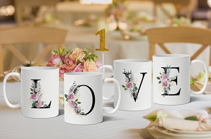 Retreez Initial A-Z Floral Botanical Bouquet Alphabet Monogrammed Monogram Mug 11 Oz Ceramic Tea Coffee Mugs - Appreciation Thank You Wedding Birthday Gifts for her friend coworker sister - R Initial