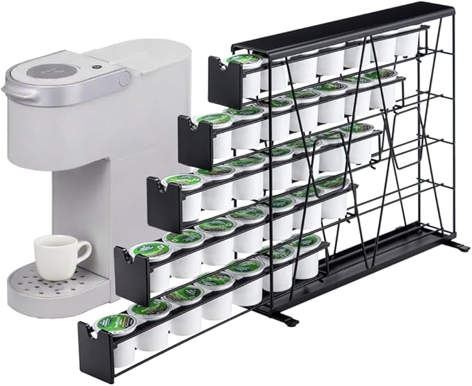 FlagShip 5-Tier Corner Coffee Pod Organizer for K Cup - 35 Capsules Metal Storage, Space-Saving Kitchen Countertop Rack Wall Mountable