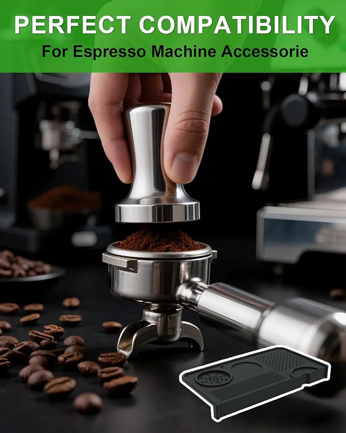 Upgraded Silicone Tamping Mat, Durable Tamper Mat Counter Pad, Espresso Machines Acceessories for Home Baristas, Espresso Tamping Station with Brush - Black
